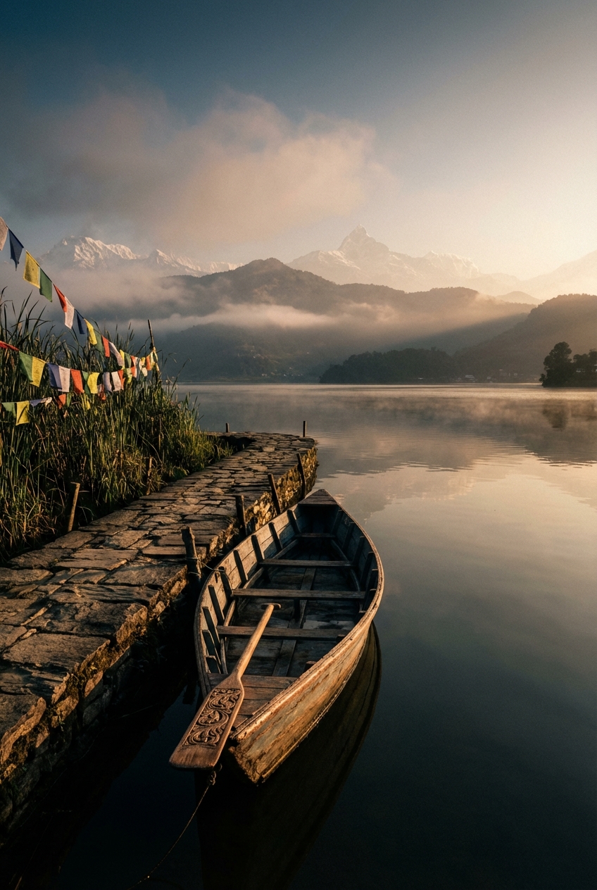 Barca sul lago Phewa a Pokhara